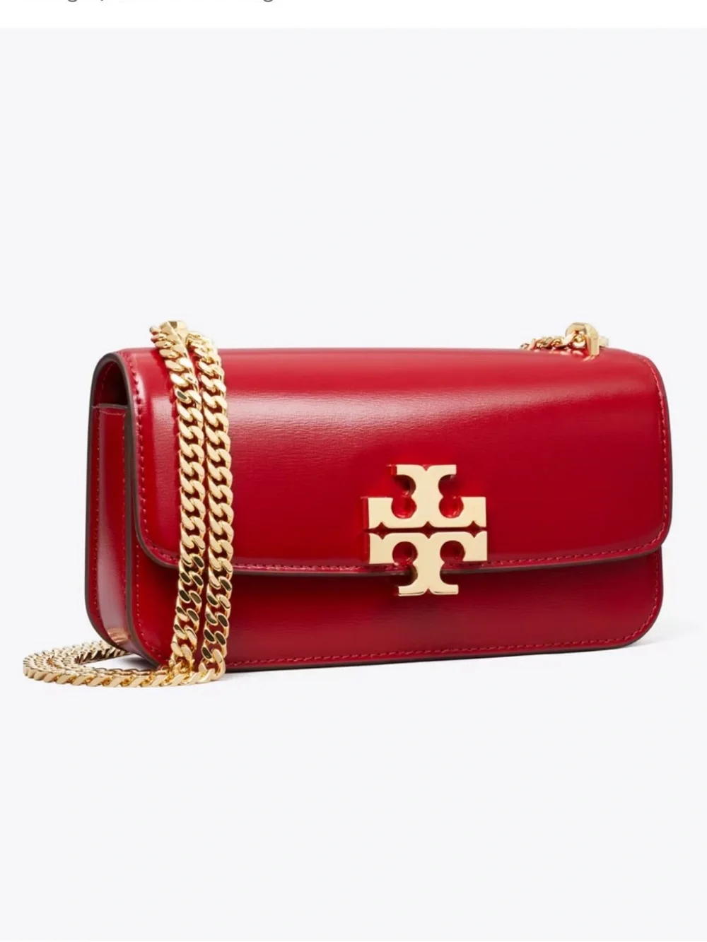 Tory Burch Red Leather Shoulder Bag with Gold Logo Chain